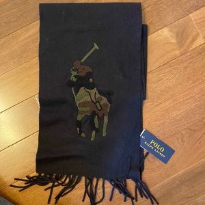 100% wool polo camp black scarf nwt